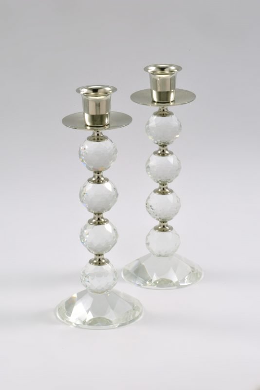 Pair Round Crystal Candle Stand