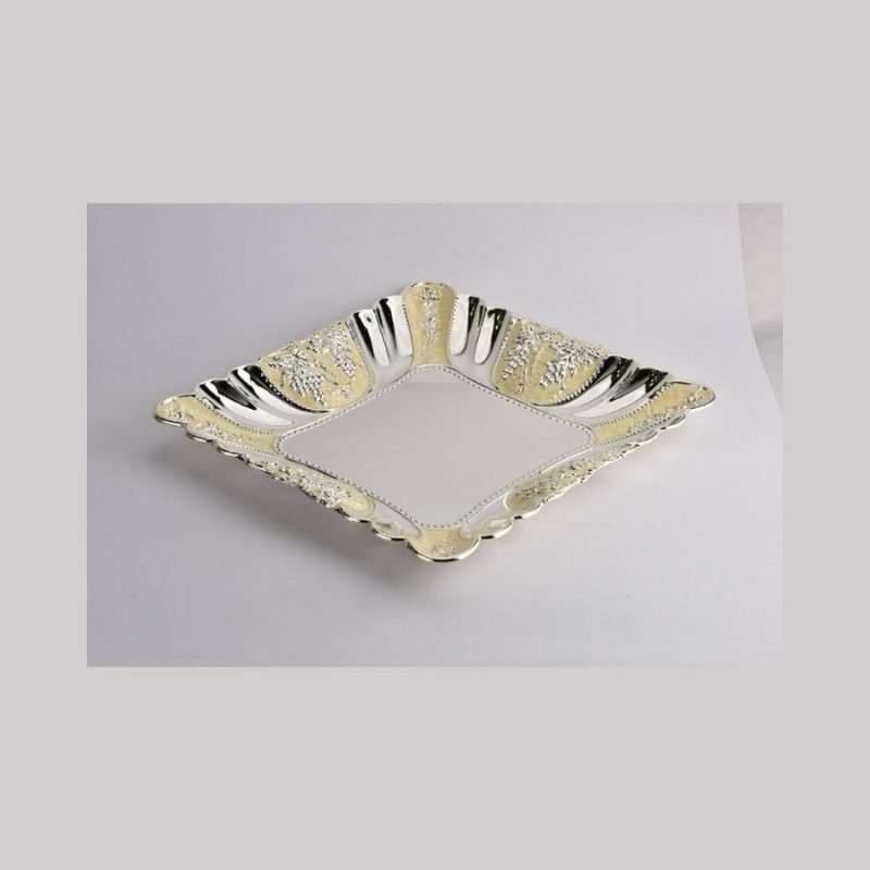 Square silver enameled design tray