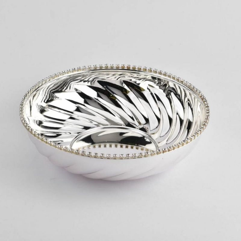 crystal leaf design silver bowl