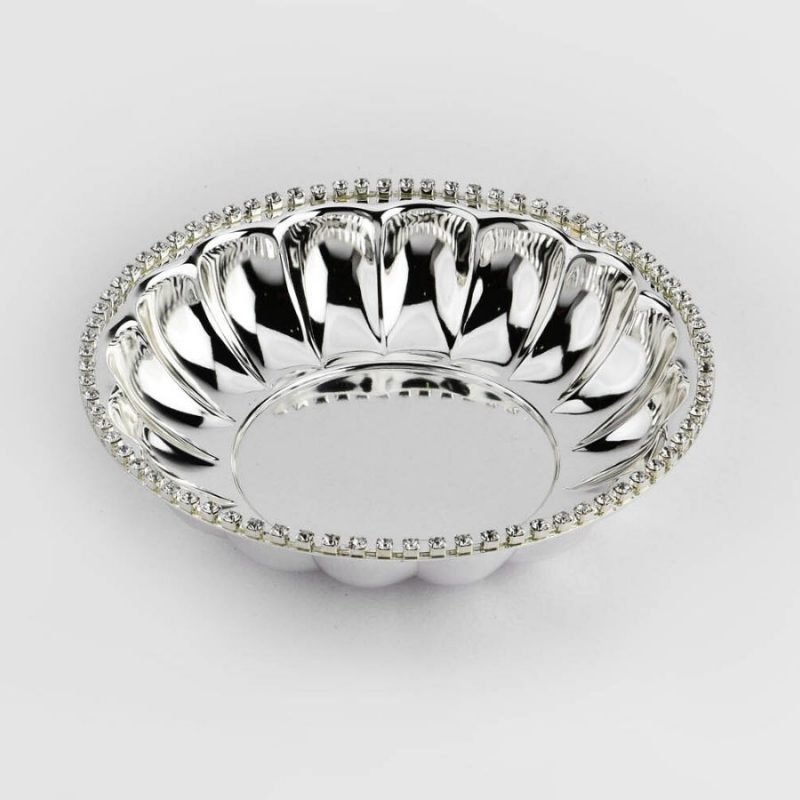 crystal rim design round silver bowl