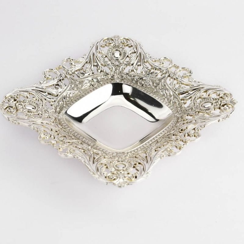 Square Antique Cutwork Silver Bowl