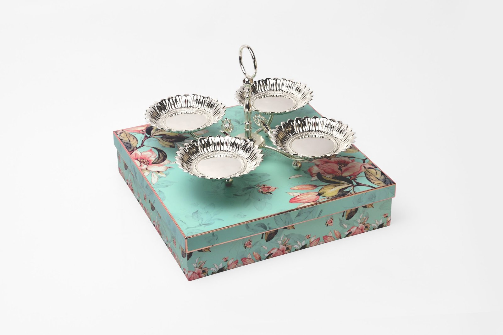 SILVER PLATED FOUR COMBINED FRUIT DISH WITH STAND