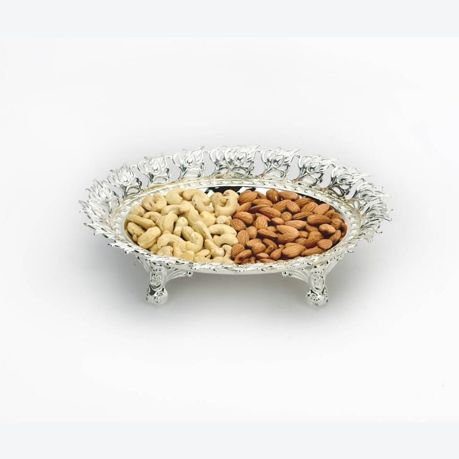 silver tray with dry fruits