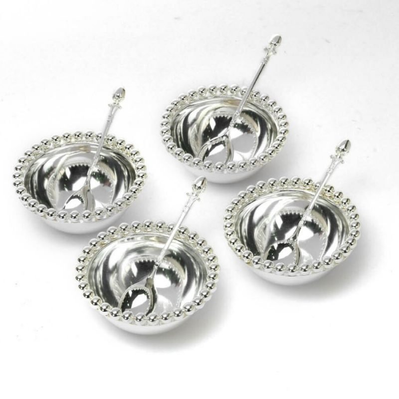 Rim beaded silver bowls with spoon