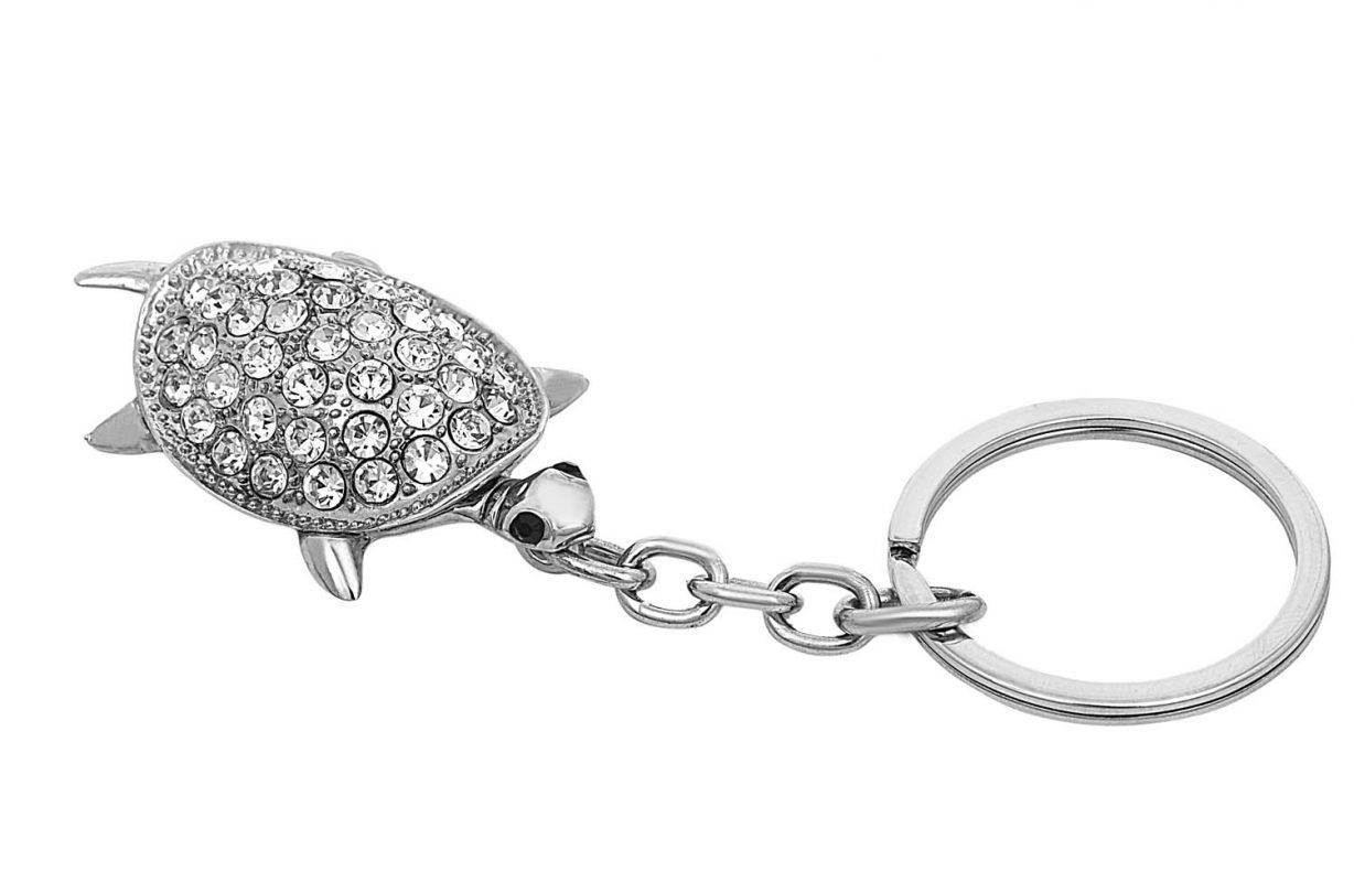 Tortoise Crystal Silver Keychain