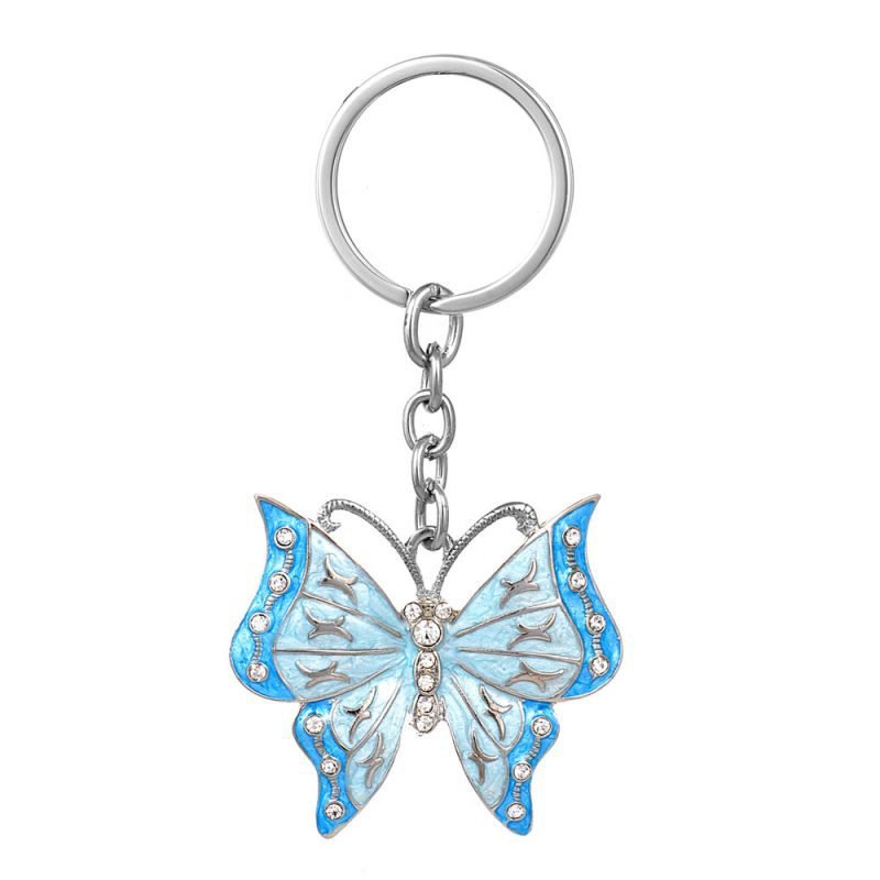 Butterfly Enameled Silver Keychain