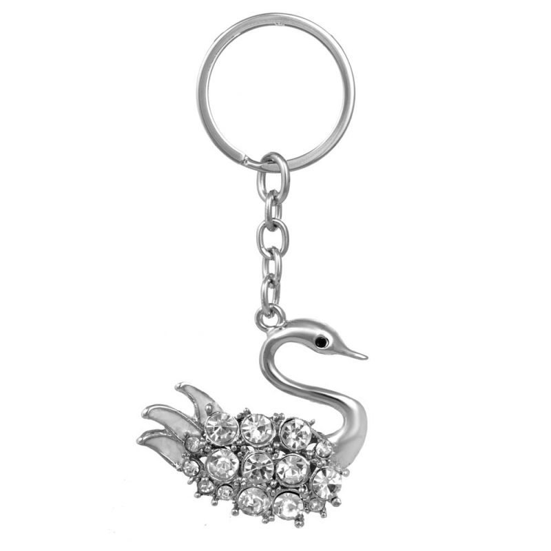 Swan Enameled Crystal Unique Keychain