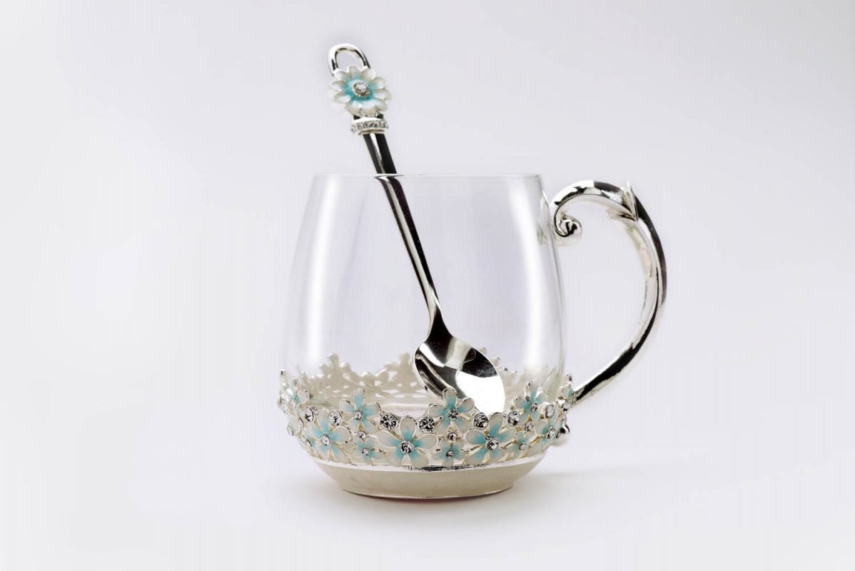 Flower Motif Silver Coffee Mug