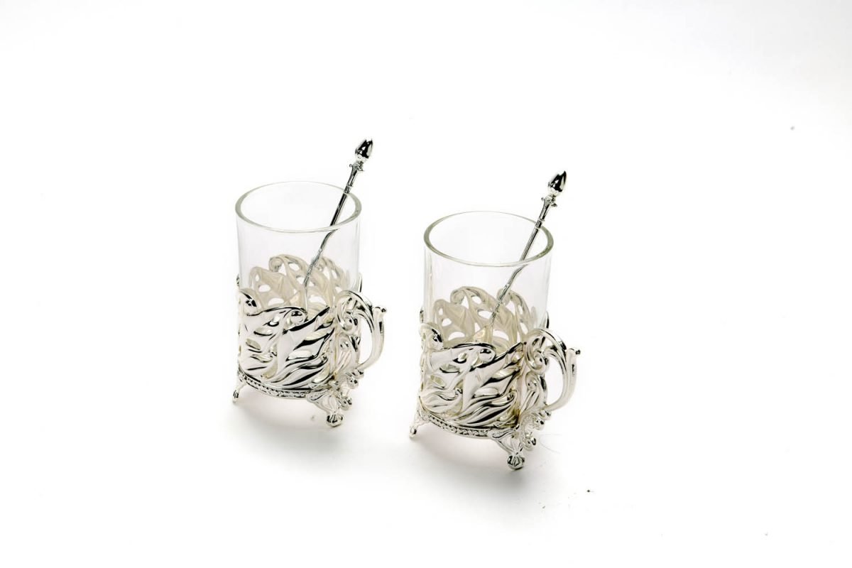 DESIGNER CRYSTAL GLASSES WITH SPOONS (GI1122 SET OF 2 )