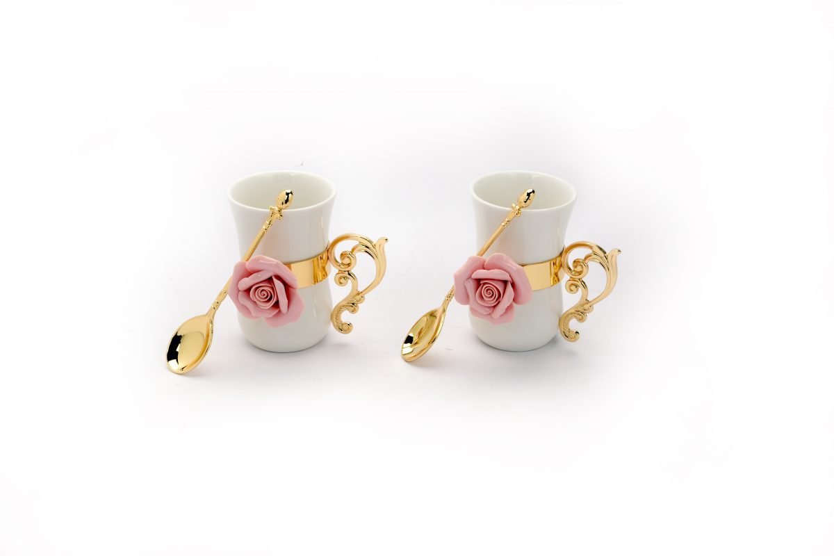 Ceramic Flower Gold Tea-Cup Set of two