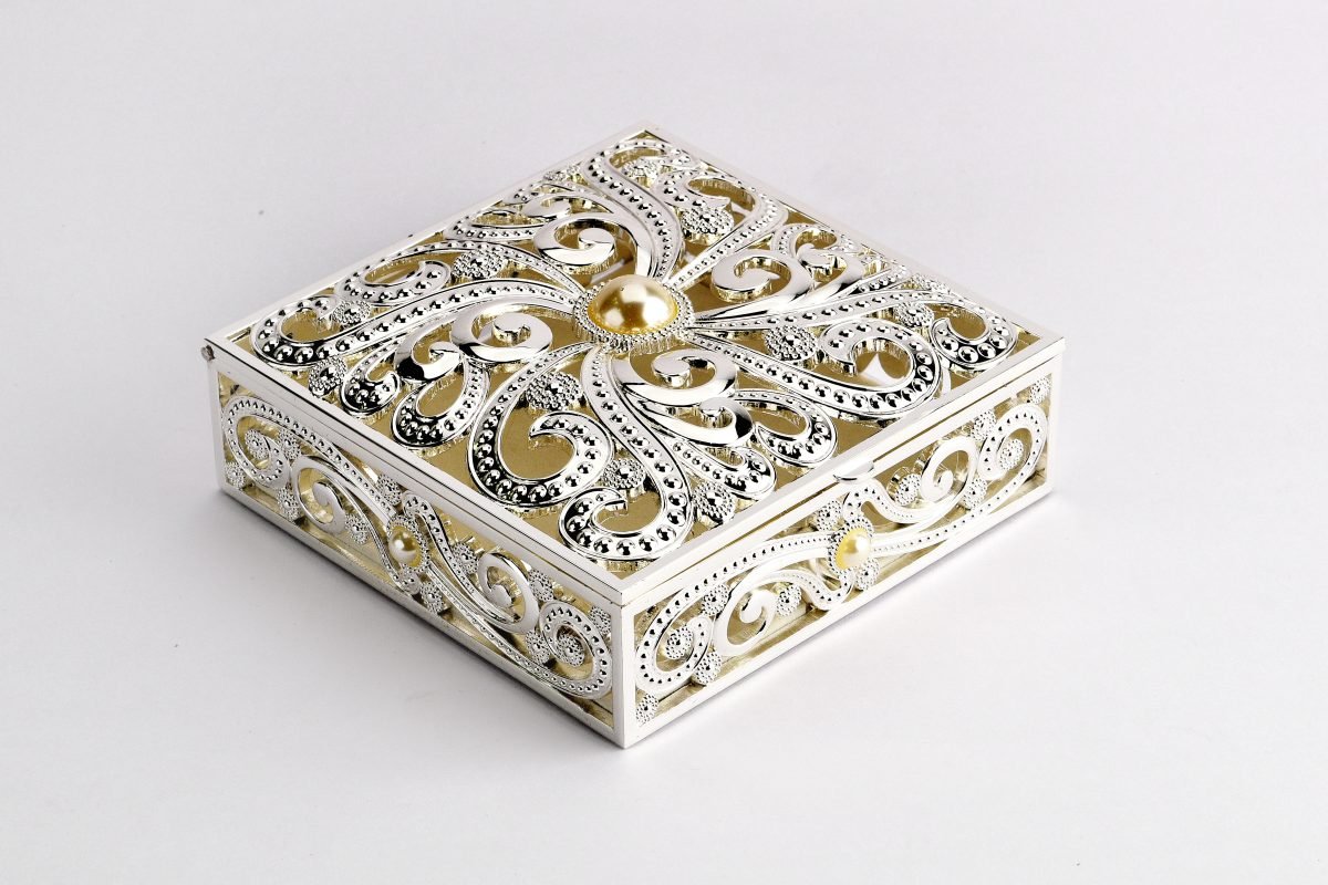 Square Cutwork Pearl Jewelry Silver Box