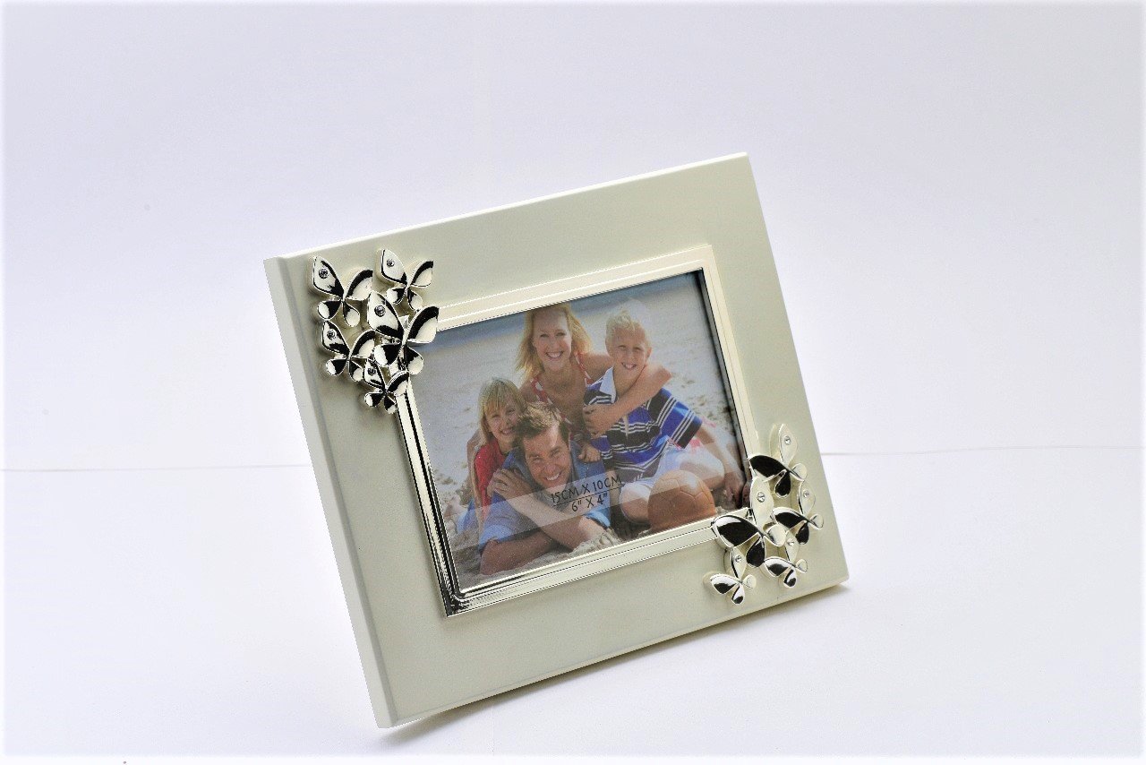 Butterfly Silver Photo Frame on Wooden Base