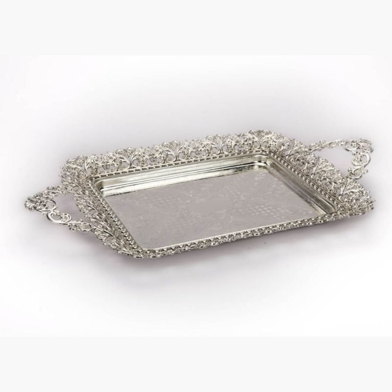 Antique Cutwork Design Silver Tray