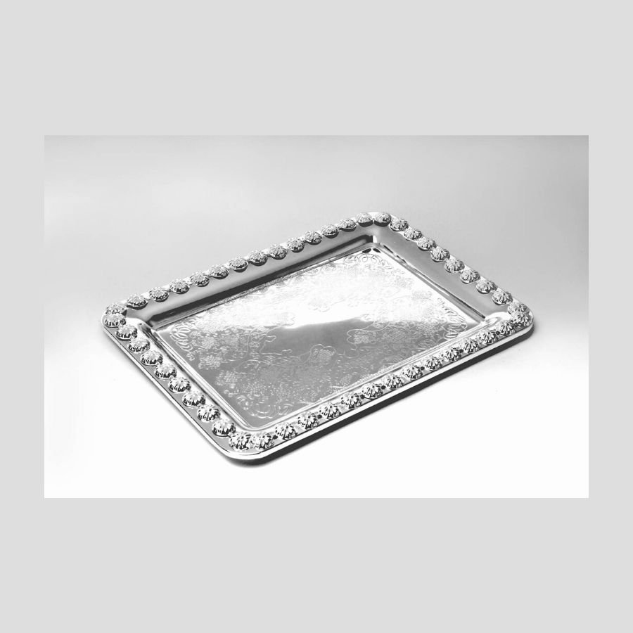 Rectangle Floral Border Silver Tray