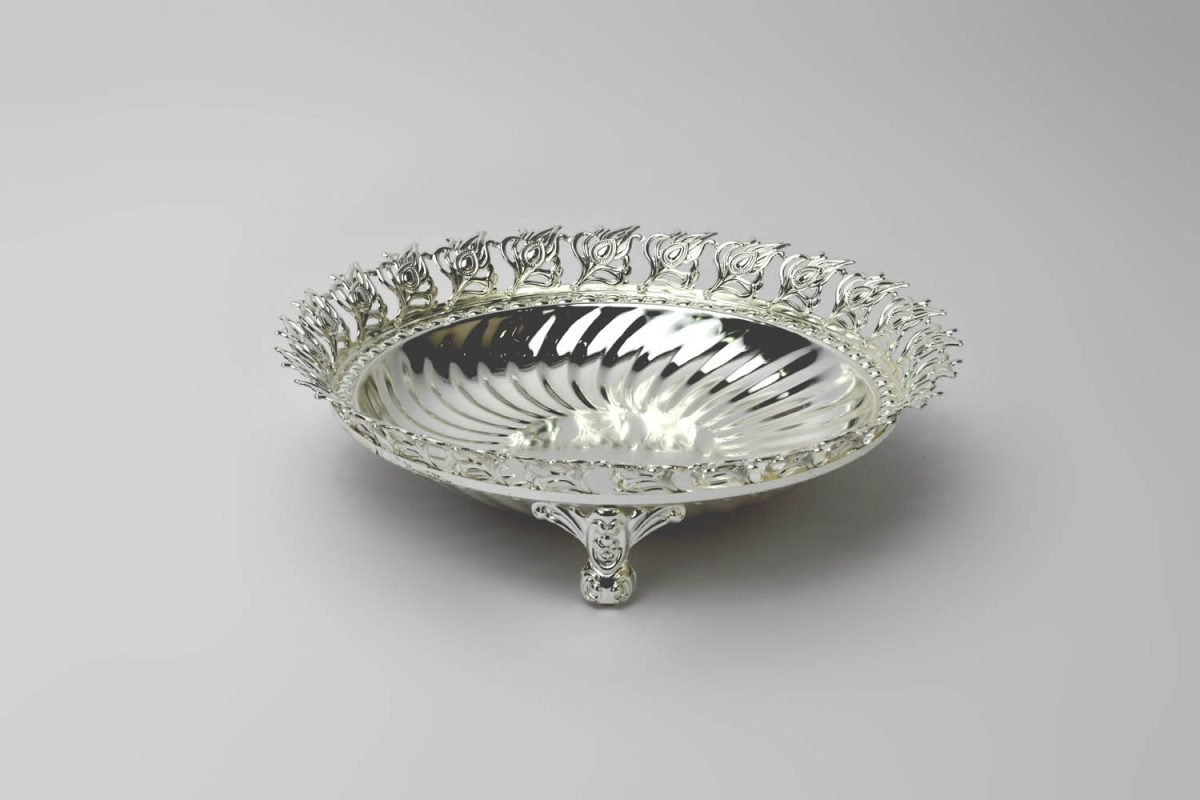 Peacock Leaf Border Square Silver Bowl