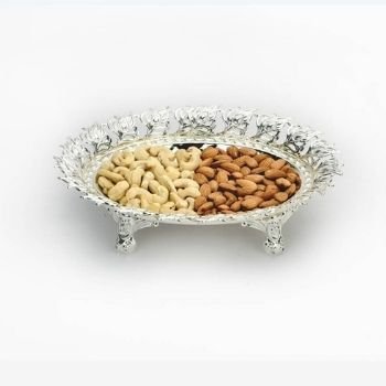 Peacock Border Round Silver Bowl