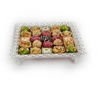 silver tray with sweets