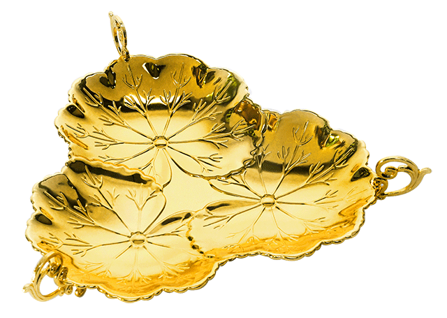 THREE SIDED GOLDEN LEAF SHAPED PLATTER WITH HANDLES