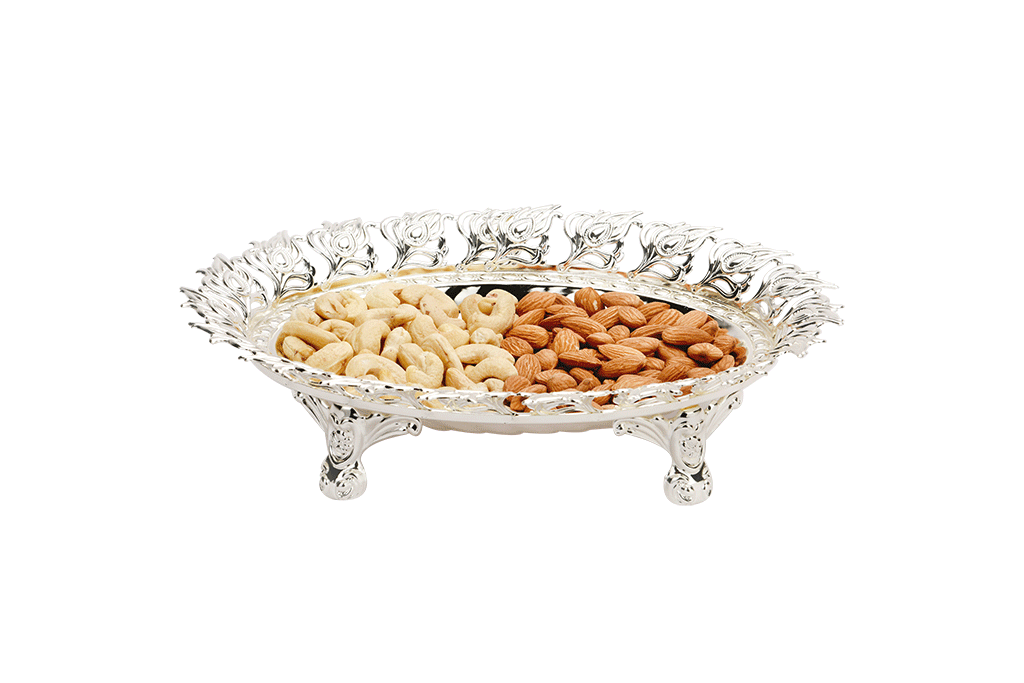 Oval Tray With Peacock Motif On The Rim