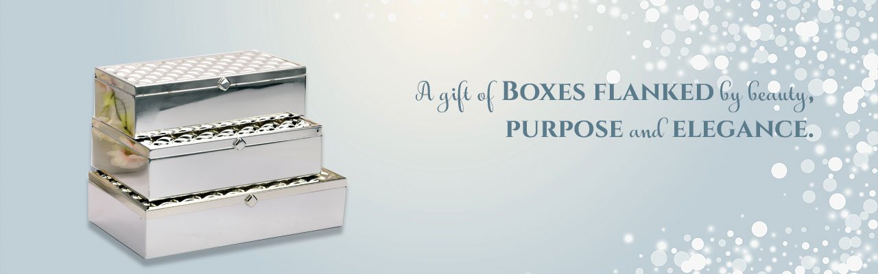 Set Of Silver Boxes Banner With Light Blue Background Banner