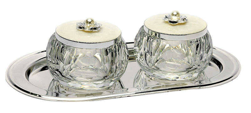 Crystal Bowl Set with Silver Tray