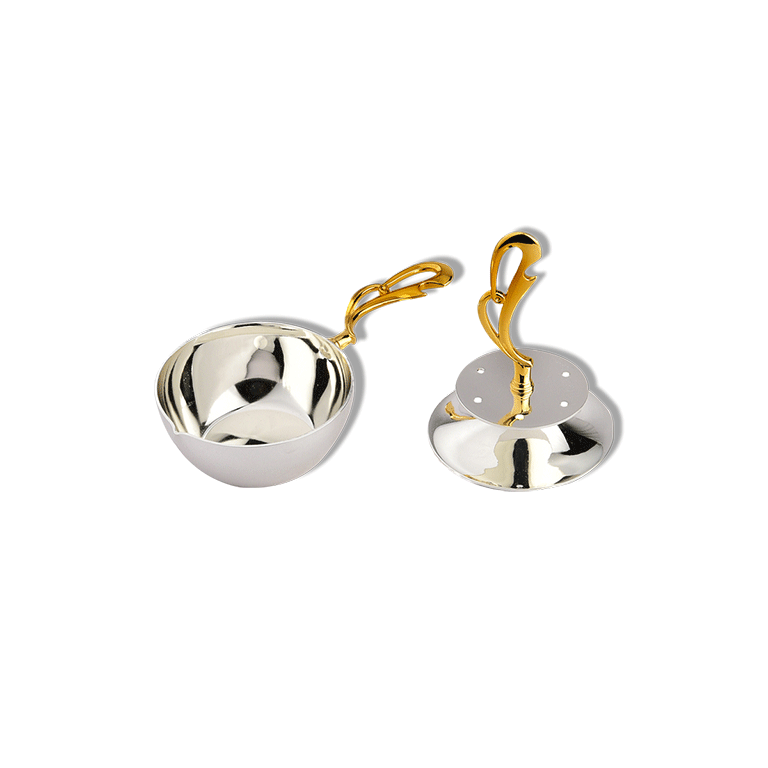 Om Shaped Handle Silver Bell And Diya