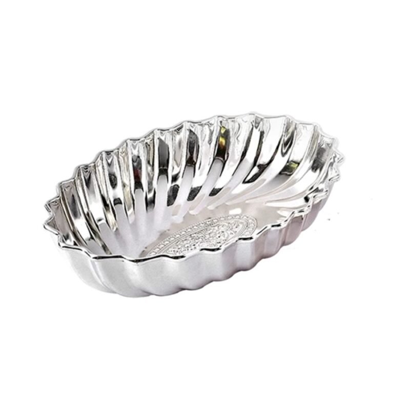 a simplistic yet intriguing oval shaped silver bowl with fluted body and designer interior useful for gifting or serving dryfuits at home