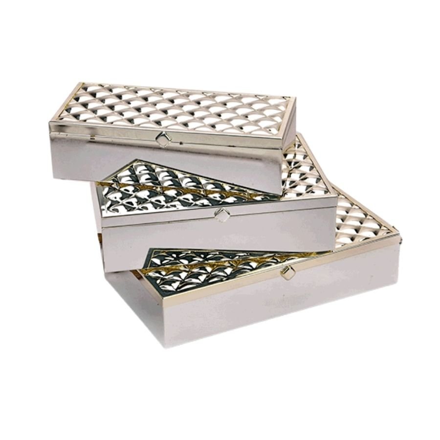 weave design silver boxes kept on top of each other for a charismatic look