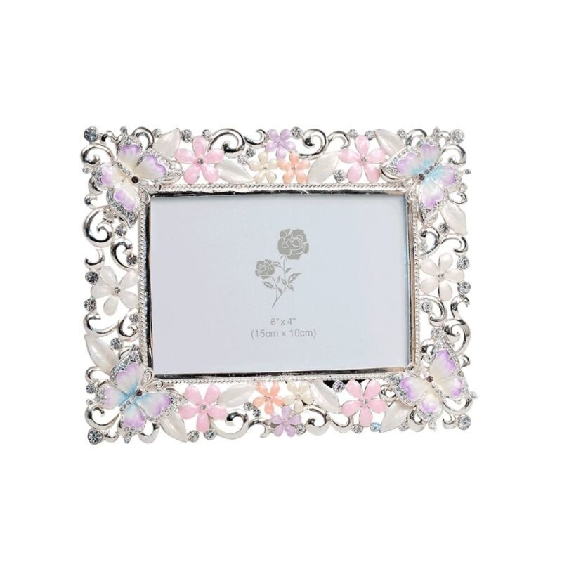 a tasteful arrangement of flowers and butterflies gets this distinctive multicolored photo frame