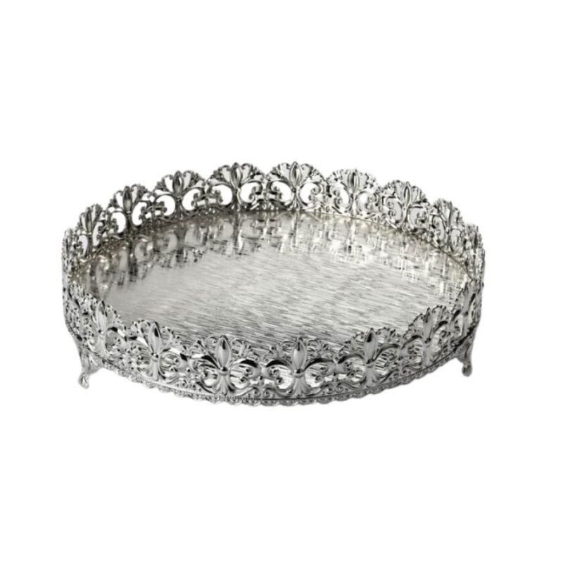 A marvelously crafted silver tray with intricate borders and