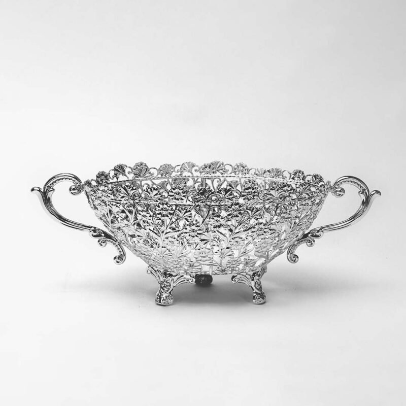 Cutwork DCutwork Design Oval Silver Basketesign Oval Silver Basket