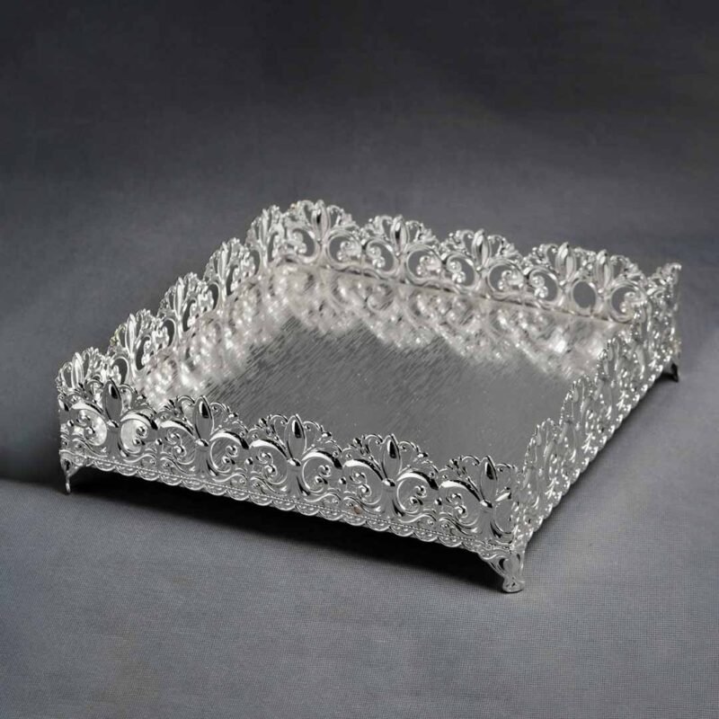 Cutwork Design Square Silver Tray