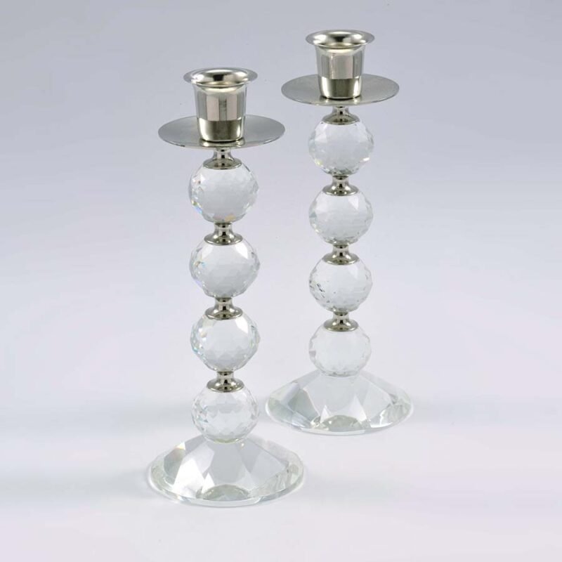 Crystal Stem Silver Candle Stand (Set of 2)