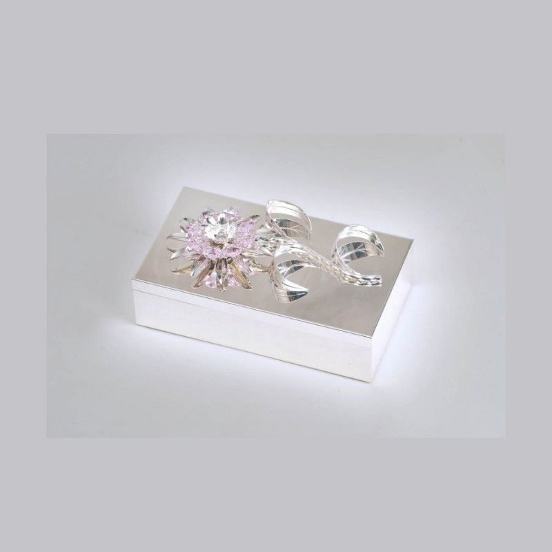 Pink Crystal Studded Silver Box