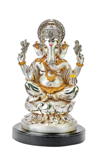 Silver Lord Ganesha Idol on Lotus