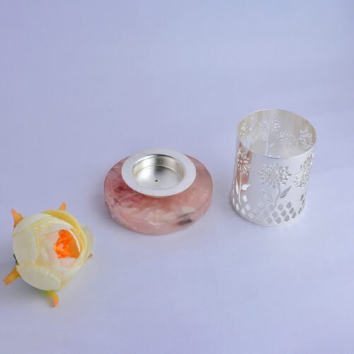 Flower Cutwork Tea Light Holder on Rose Quartz