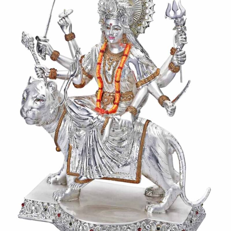 Silver Durga Mata Idol with Eight Arms