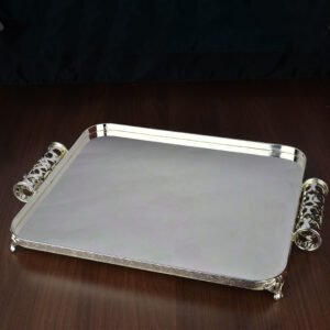 Cutwork Handles Rectangle Silver Tray