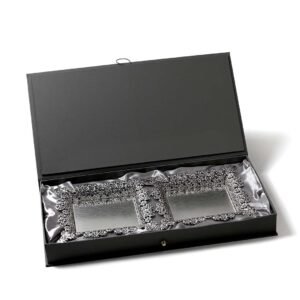 Intricate Floral Cutwork Square Silver Tray with Legs (Set of 2)