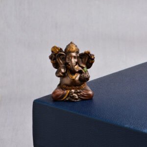 Copper Finish Sitting Ganesha Idol (Green)