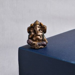 Copper Finish Sitting Ganesha Idol (Orange)