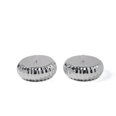 Set of Two Ribbed Design Silver Box with Rose Quartz Knob